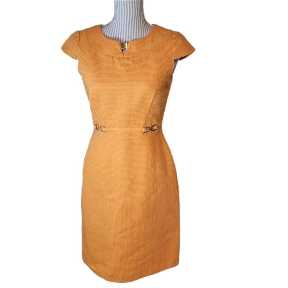 Tahari Arthur S Levine Orange tangerine dress Size 4 cap sleeve